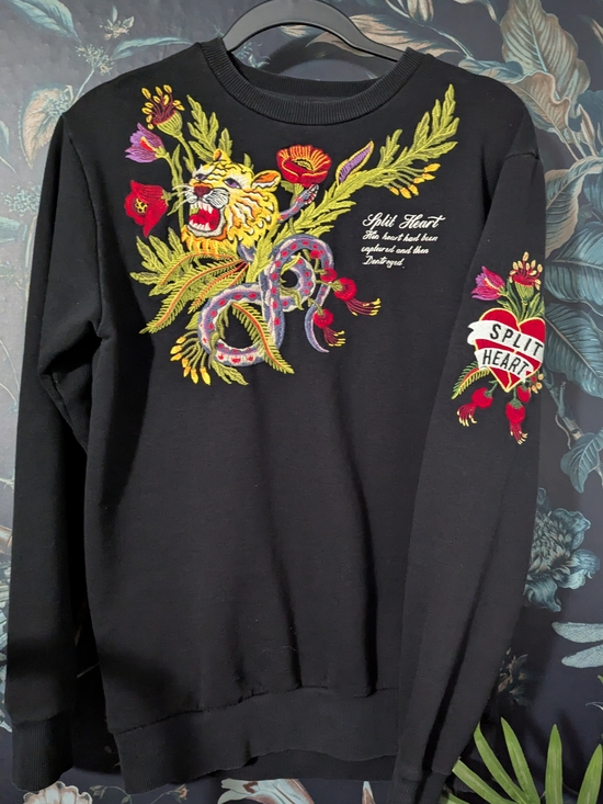 Zara Sweaters - Zara Embroidered Tiger Snake Split Heart Sweatshirt Tattoo Graphic Medium